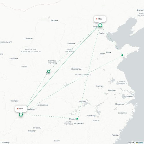 Mapa lotu bezpośredniego Yibin – Pekin
