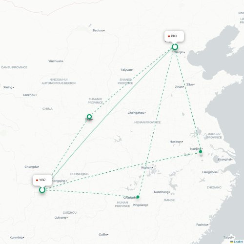 Mapa lotu bezpośredniego Yibin – Pekin