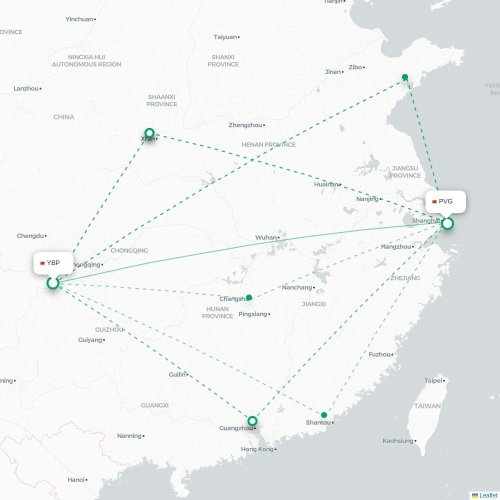 Mapa lotu bezpośredniego Yibin – Szanghaj