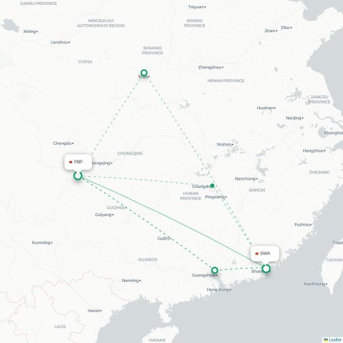Mapa lotu bezpośredniego Yibin – Jieyang