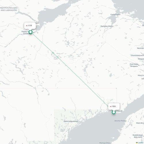 Mapa de vuelo directo Blanc Sablon - Happy Valley-Goose Bay