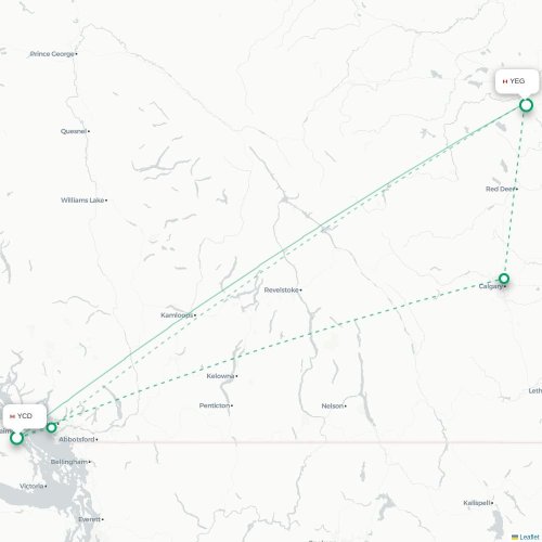 Mapa de vuelo directo Nanaimo - Edmonton