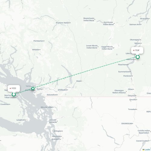 Mapa de vuelo directo Nanaimo - Kelowna