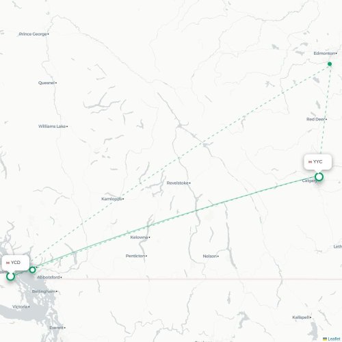 Mapa de vuelo directo Nanaimo - Calgary