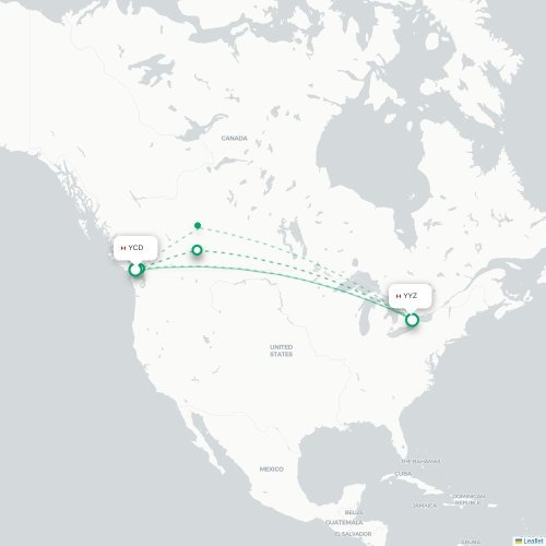 Mapa de vuelo directo Nanaimo - Toronto