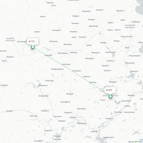 Mapa lotu bezpośredniego Yuncheng – Hefei