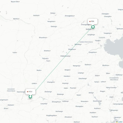 Mapa lotu bezpośredniego Yuncheng – Pekin