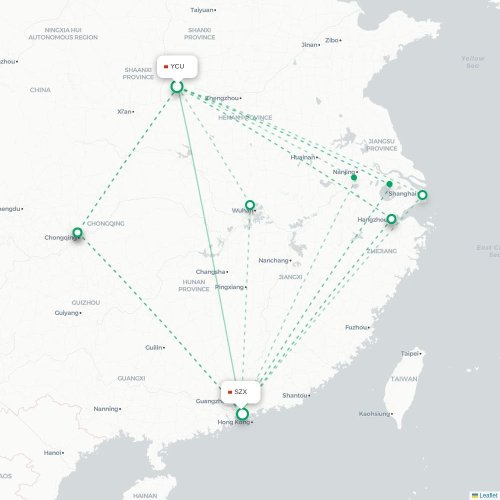 Mapa lotu bezpośredniego Yuncheng – Shenzhen