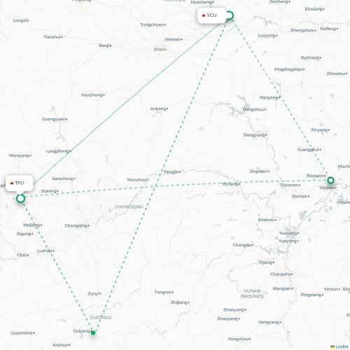 Mapa lotu bezpośredniego Yuncheng – Chengdu
