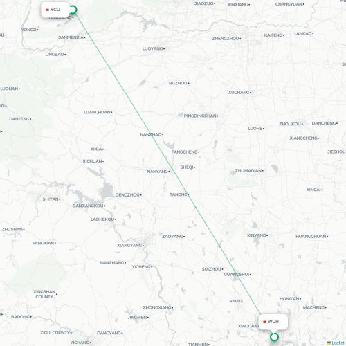 Mapa lotu bezpośredniego Yuncheng – Wuhan