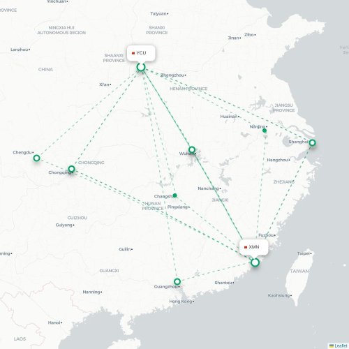 Mapa lotu bezpośredniego Yuncheng – Xiamen