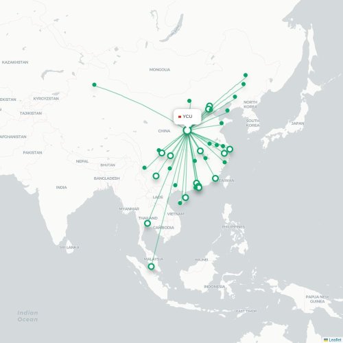 Mapa lotu bezpośredniego Yuncheng – Jinan