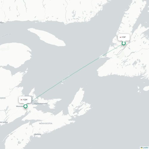Mapa de vuelo directo Deer Lake - Moncton