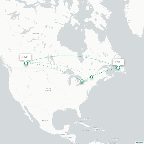 Mapa de vuelo directo Deer Lake - Calgary