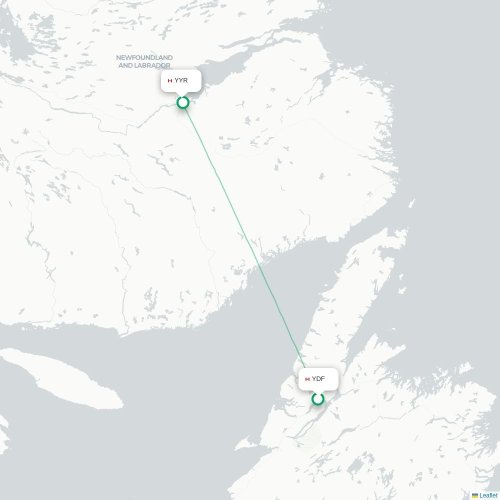 Mapa de vuelo directo Deer Lake - Happy Valley-Goose Bay