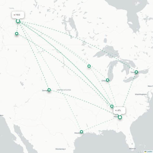 Mapa lotu bezpośredniego Edmonton – Atlanta
