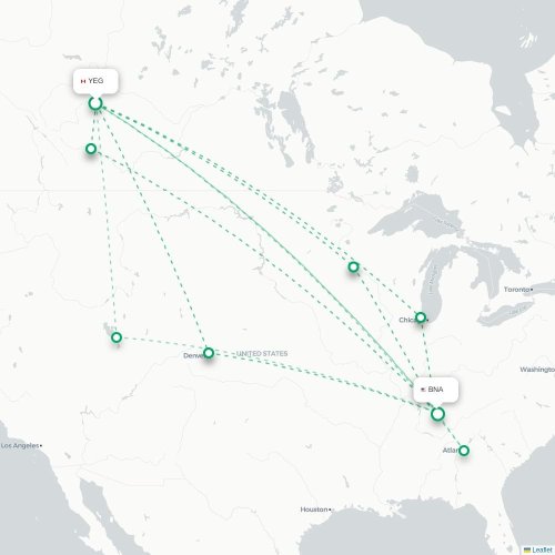 Mapa de vuelo directo Edmonton - Nashville
