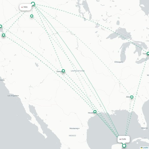 Mapa de vuelo directo Edmonton - Cancún