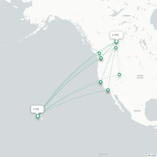 Mapa de vuelo directo Edmonton - Honolulu