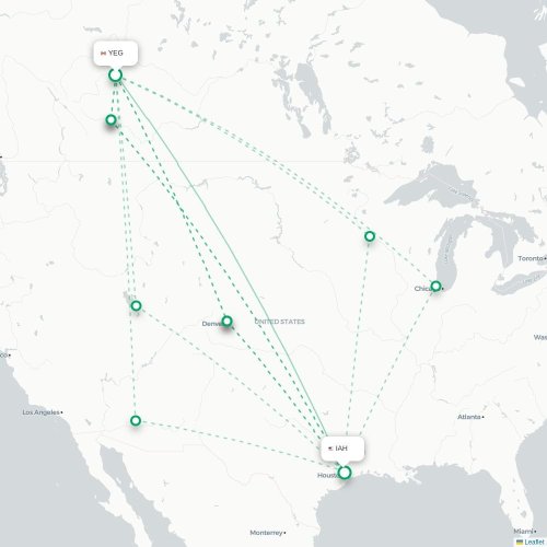 Mapa de vuelo directo Edmonton - Houston