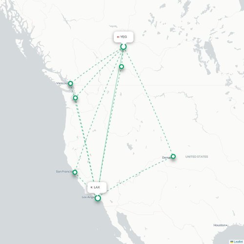 Mapa de vuelo directo Edmonton - Los Ángeles