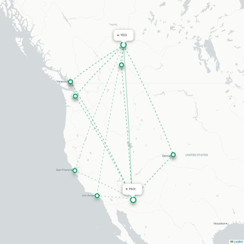 Mapa de vuelo directo Edmonton - Phoenix