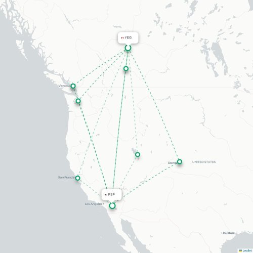 Mapa de vuelo directo Edmonton - Palm Springs