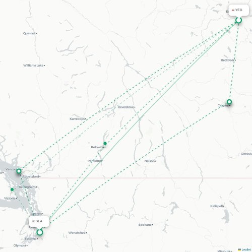 Mapa de vuelo directo Edmonton - Seattle