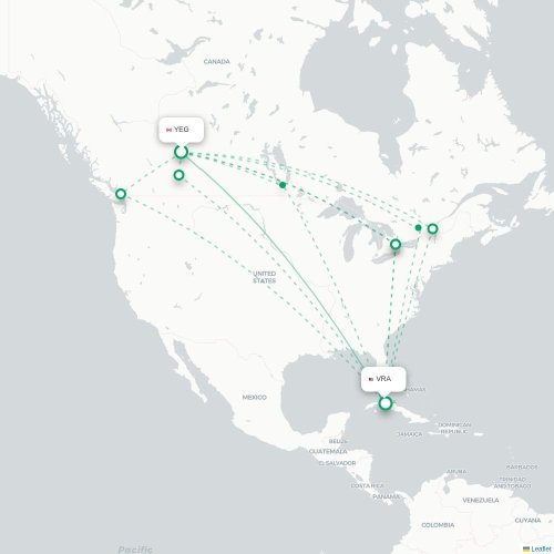 Mapa lotu bezpośredniego Edmonton – Varadero