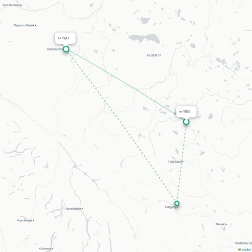 Mapa de vuelo directo Edmonton - Grande Prairie