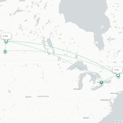 Mapa de vuelo directo Edmonton - Montreal