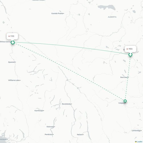 Mapa de vuelo directo Edmonton - Prince George