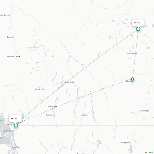 Mapa de vuelo directo Edmonton - Abbotsford