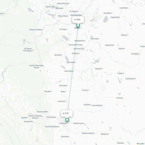 Mapa de vuelo directo Edmonton - Calgary