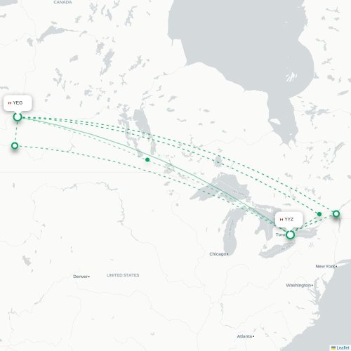 Mapa de vuelo directo Edmonton - Toronto