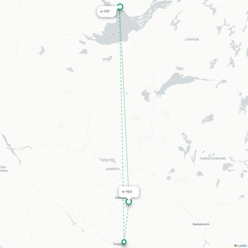 Edmonton - Yellowknife kort over direkte fly