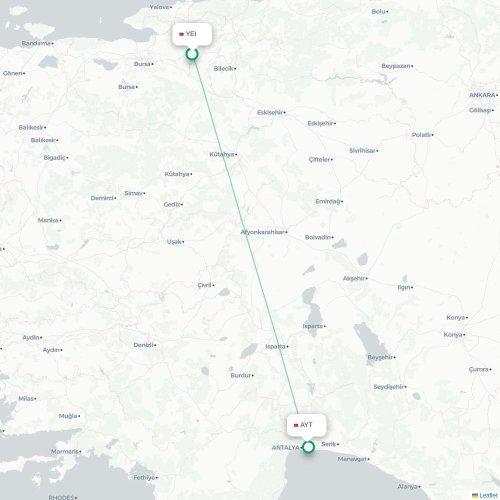 Mapa de vuelo directo Bursa - Antalya