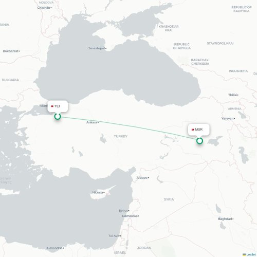 Mapa de vuelo directo Bursa - Muş