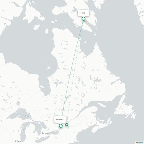 Mapa de vuelo directo Iqaluit - Ottawa