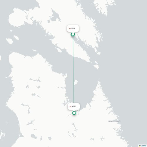 Mapa de vuelo directo Iqaluit - Kuujjuaq