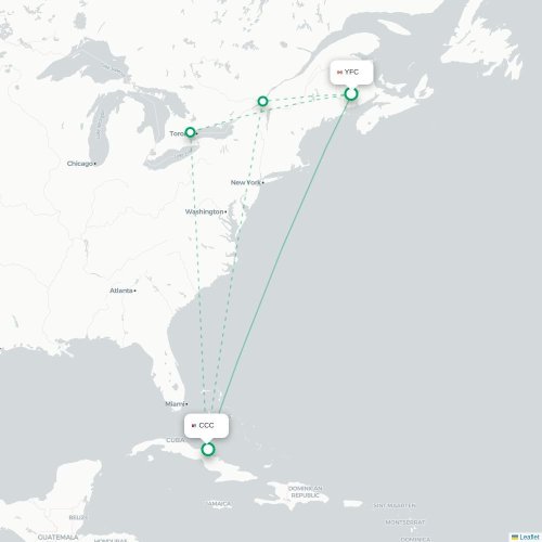 Mapa lotu bezpośredniego Fredericton – Cayo Coco