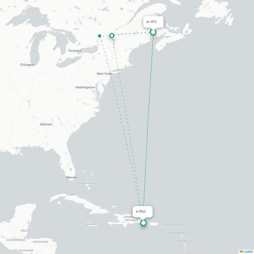 Mapa de vuelo directo Fredericton - Punta Cana