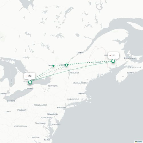 Fredericton - Toronto kaart van rechtstreekse vlucht