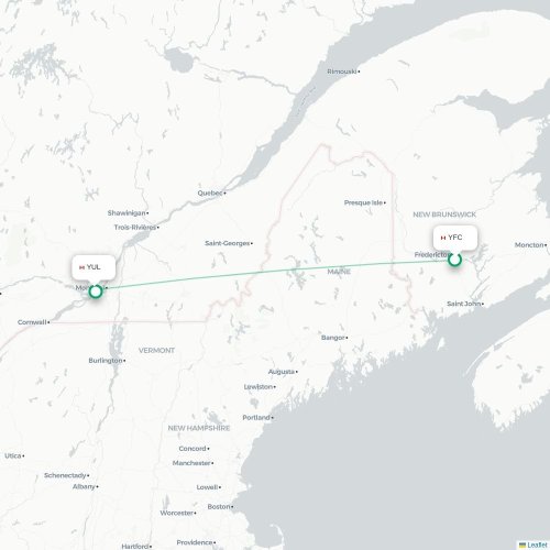 Fredericton - Montréal kaart van rechtstreekse vlucht