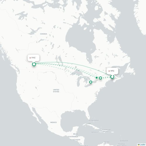 Fredericton - Calgary kaart van rechtstreekse vlucht