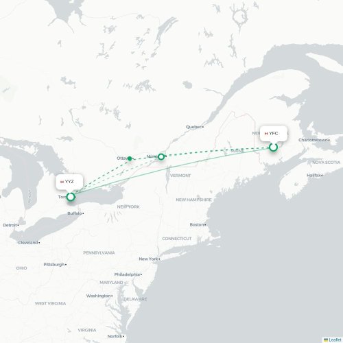 Fredericton - Toronto kaart van rechtstreekse vlucht