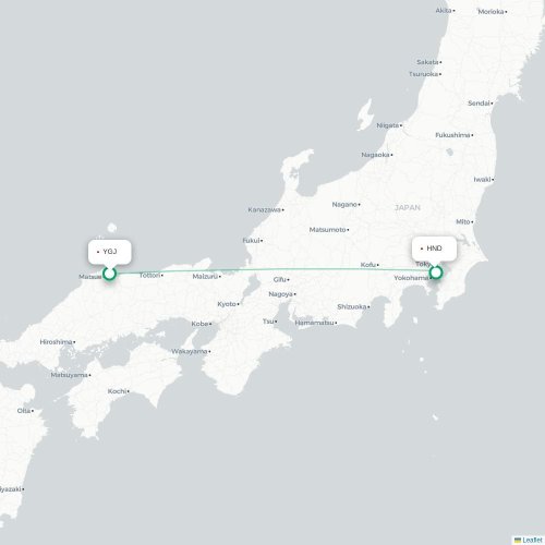 Mapa lotu bezpośredniego Yonago – Tokio