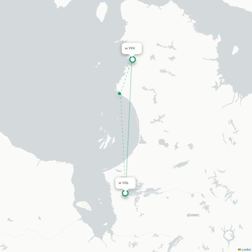 Mapa de vuelo directo Radisson - Puvirnituq