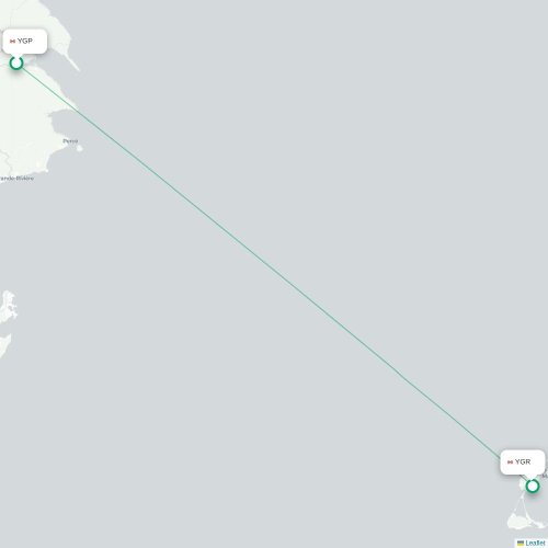 Mapa de vuelo directo Gaspé - La Vernière