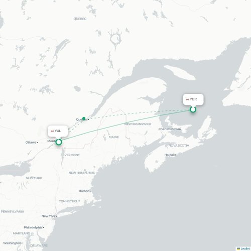 Mapa de vuelo directo La Vernière - Montreal